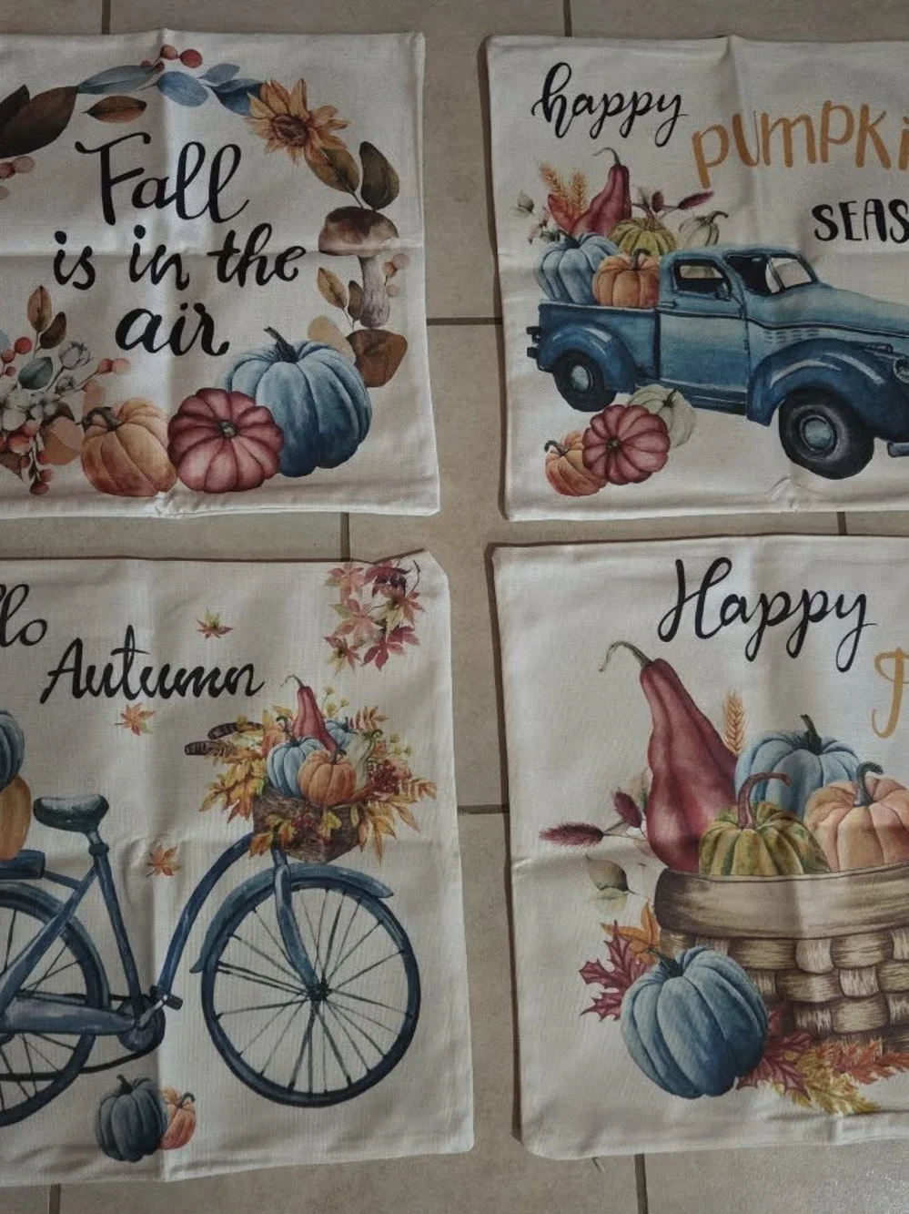 Fall Harvest Decorative Linen Throw Pillow Covers - Pumpkin & Truck Design